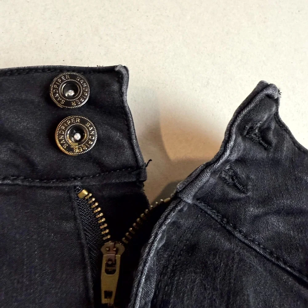 Sandpiper Jeans Womens 12P Black Cotton‎ Stretch Denim Dark Wash Seamed Front